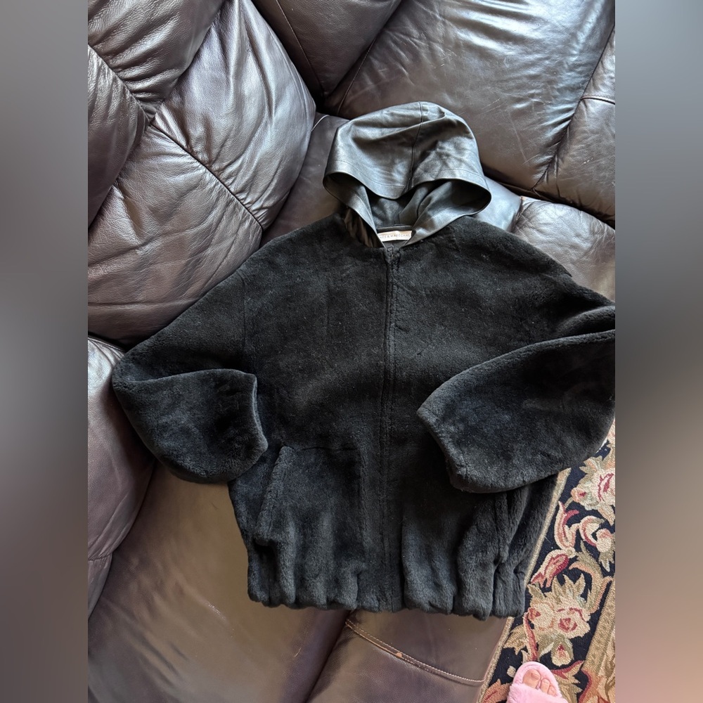 Ines &Marechal Black Real Shearling  Sheepskin Bomber Jacket Women's Size 36